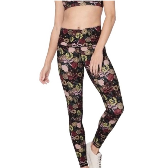 0009 Black Floral Wunder Under High Rise Tight Flux Activewear pant Bottoms Sz 2 - Picture 1 of 6